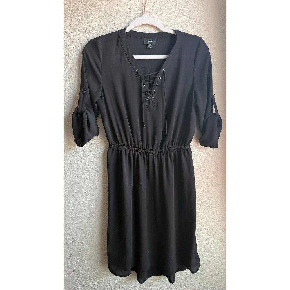 2015 Mossimo Supply Co Black Lace Up Mini Dress XS Roll Tab Sleeves